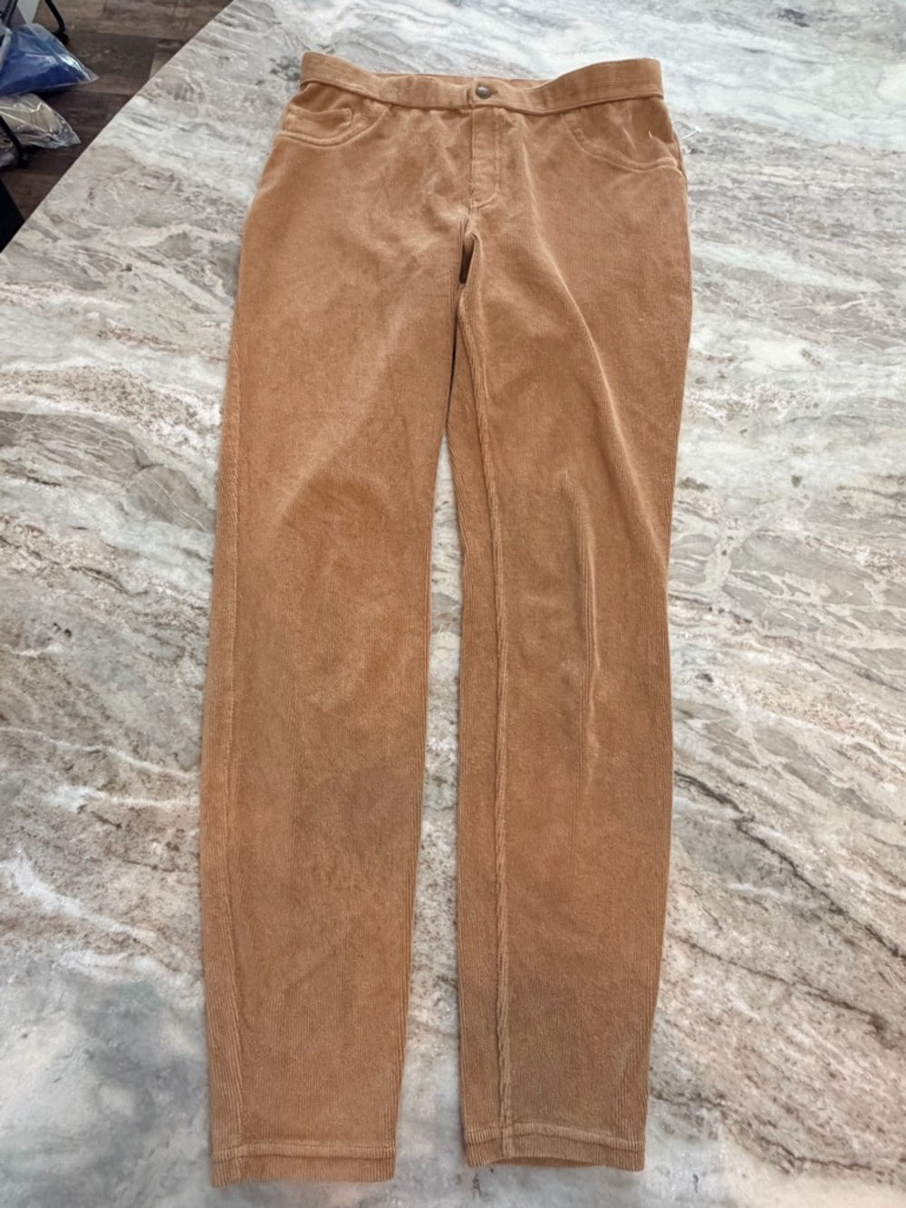 HUE Corduroy Pants Women M Tan Stretch Straight Leg Casual Comfort